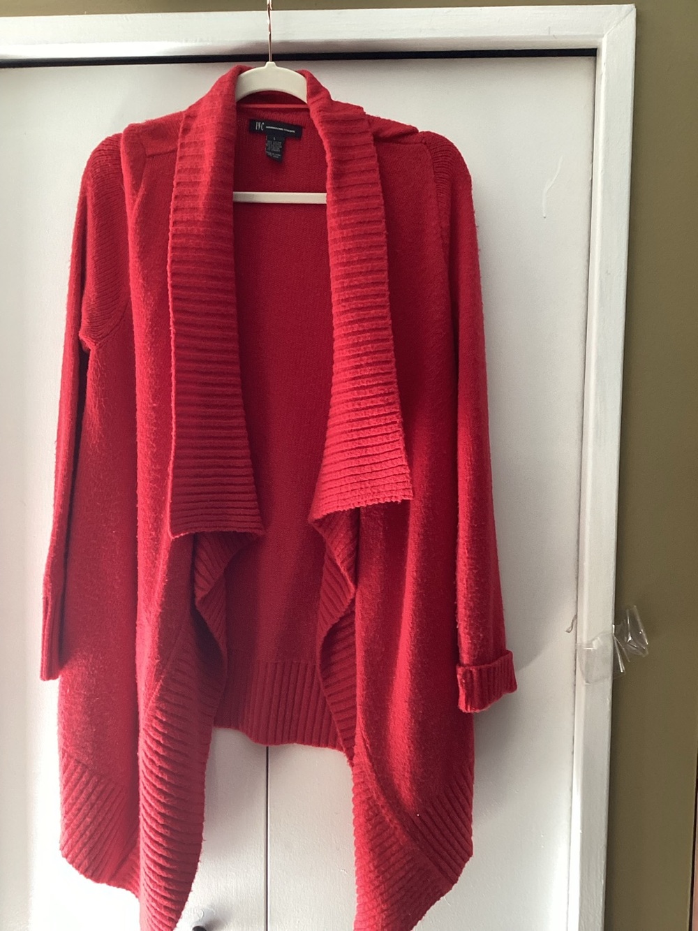INC International Concepts Bright Red Draped Open-Front Cardigan